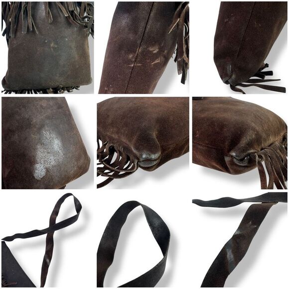 Bohemian Fringe Western Cowgirl Handmade Boho Brown Suede Leather Crossbody Bag - Picture 12 of 12